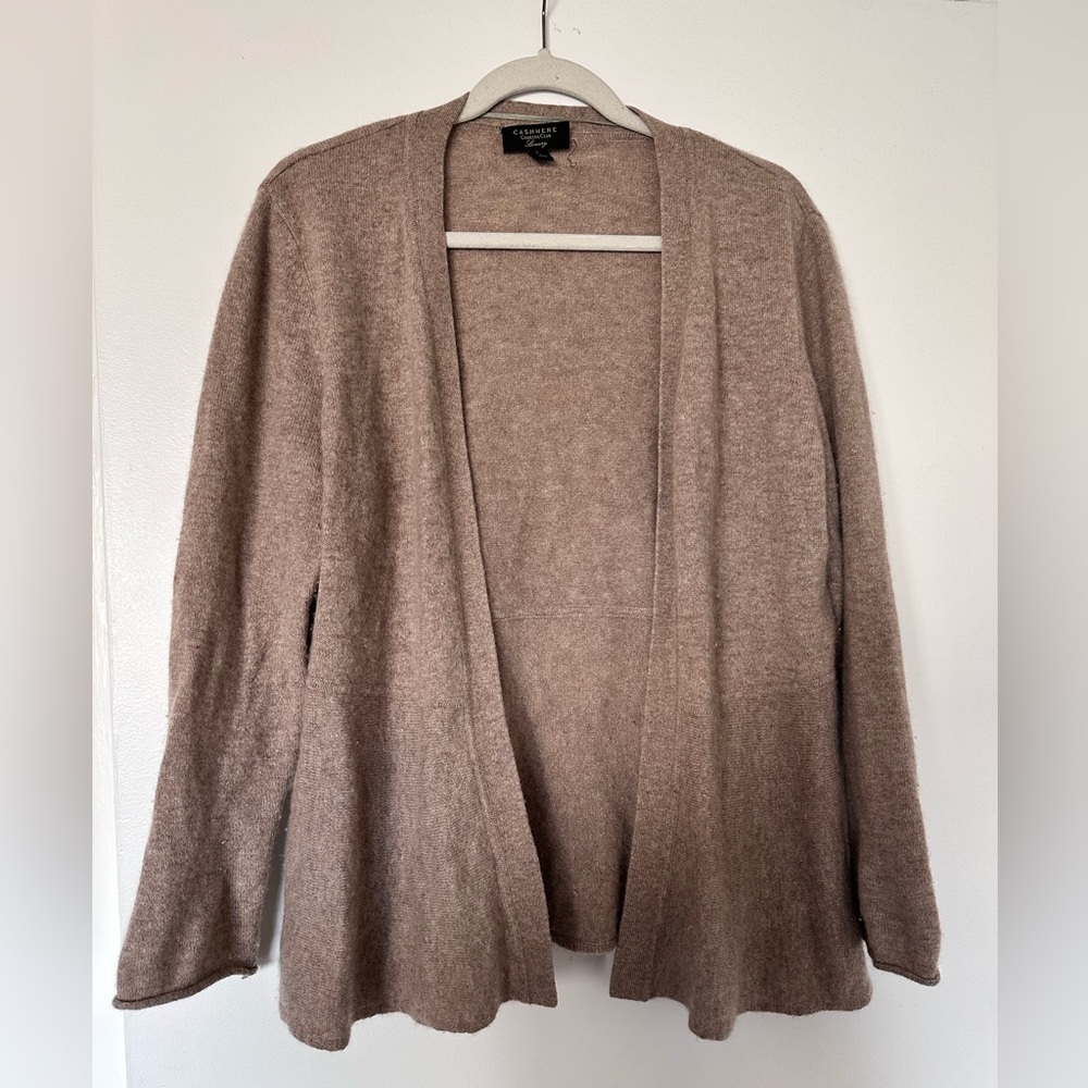 Charter Club Cashmere Luxury Open Cardigan in Camel / Tan Size L